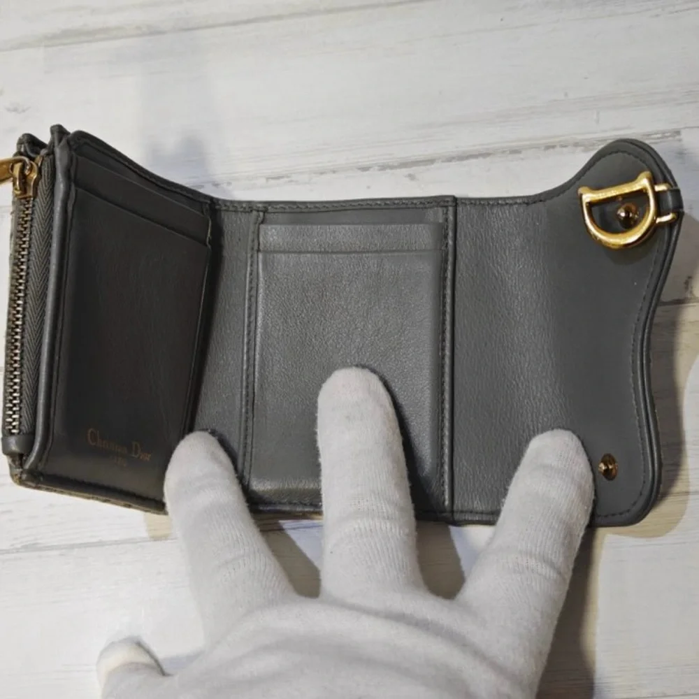 Dior Beige Saddle Trotter TriFold Wallet with Gold Accent